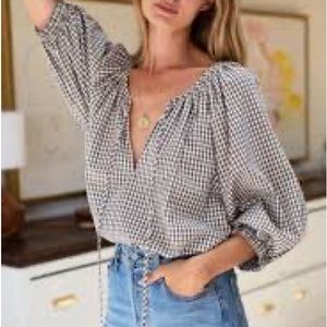 Emerson Fry Rakel Keyhole Blouse in Gingham Coffee